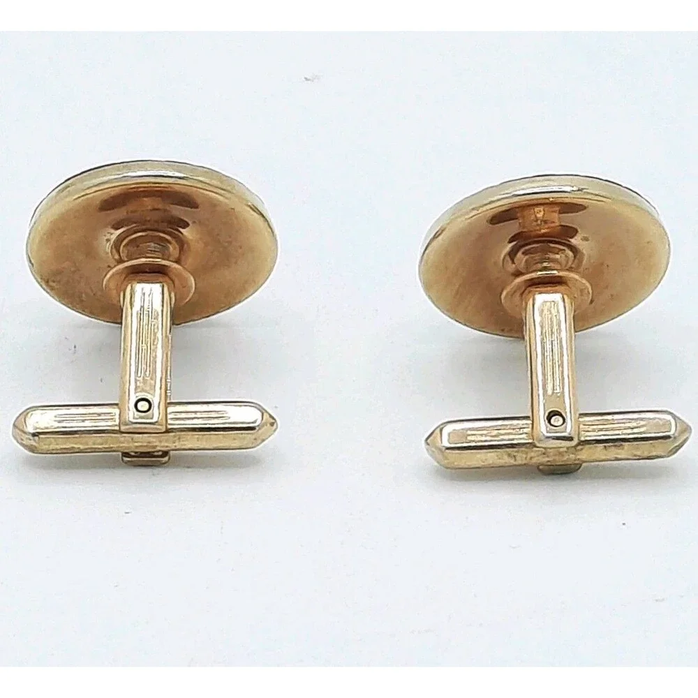 Vintage Hickok Brown Faux Snakeskin Leather Cufflinks Goldtone Metal